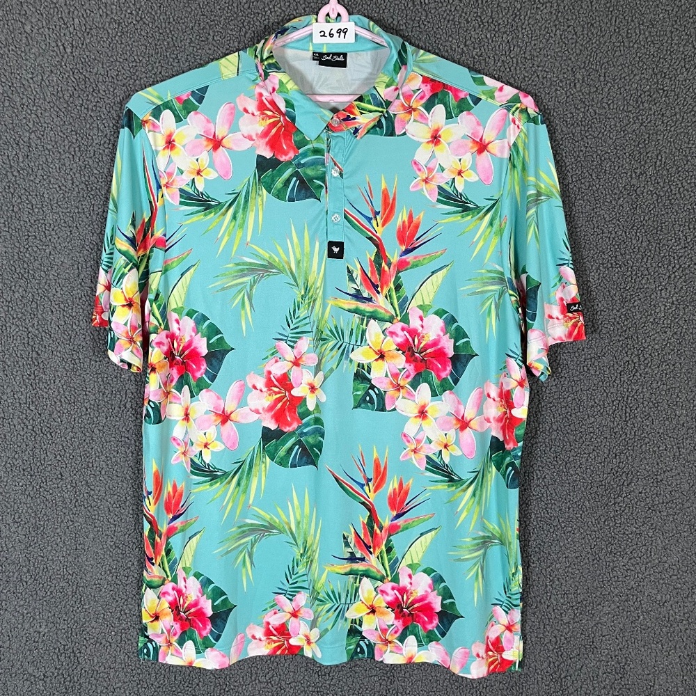Bad Birdie Tropical Floral Golf Polo Shirt - Men's Size XXL - Green